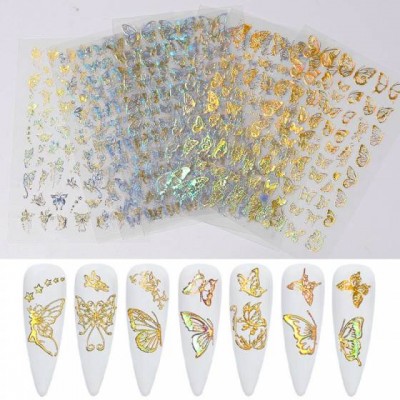 Hot 3d Holographic Laser Sticker Silver Gold Butterfly Nail Art Stickers